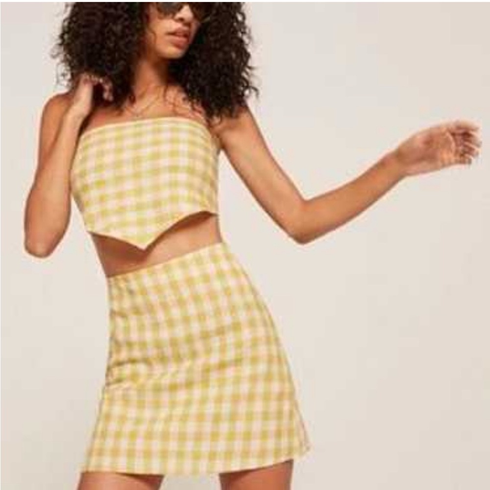 Reformation Linen Suzie Gingham Plaid Check Mini Skirt